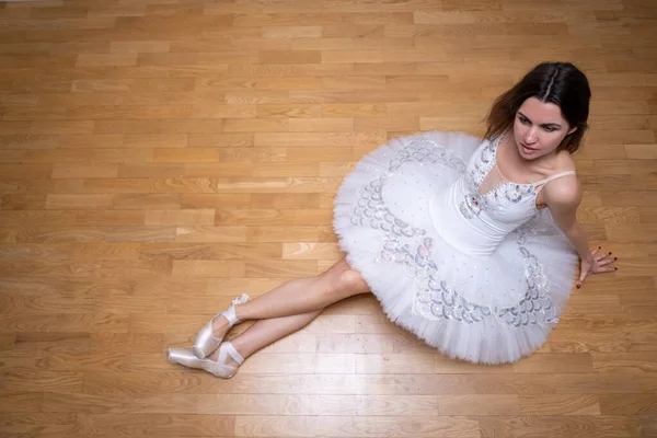 Ballerina White Tutu Floor Looking — Stock fotografie