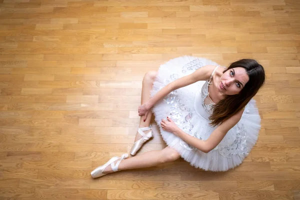 Ballerina White Tutu Floor Looking — Stock Photo, Image