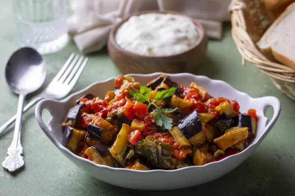 Comida Tradicional Turca Berenjena Meze Nombre Turco Saksuka — Foto de Stock