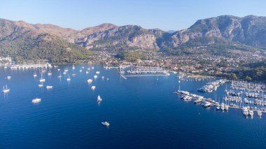 aerial view of the sea with island and boats