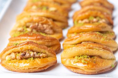 close up of delicious baklava with walnuts