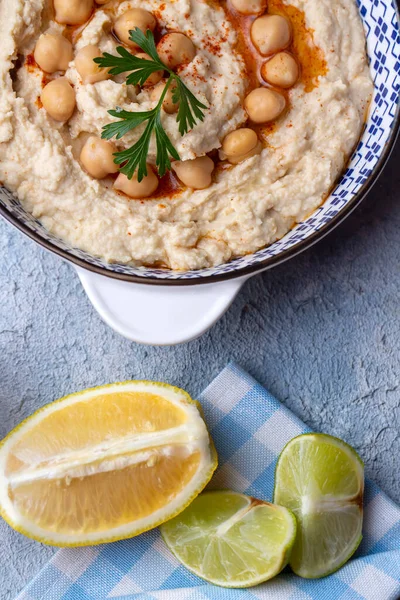 Hummus Chickpea Тарілці Традиційна Турецька Їжа Турецька Назва Humus — стокове фото