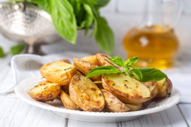Lezzetli görünümlü fırında patates, yemek konsepti fotoğrafı..