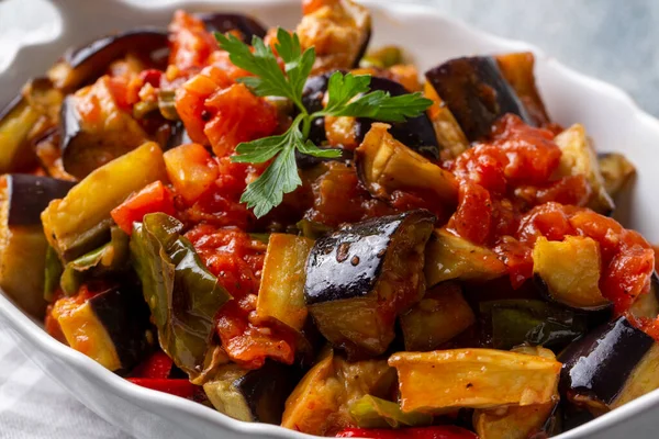 Comida Tradicional Turca Berenjena Meze Nombre Turco Saksuka — Foto de Stock