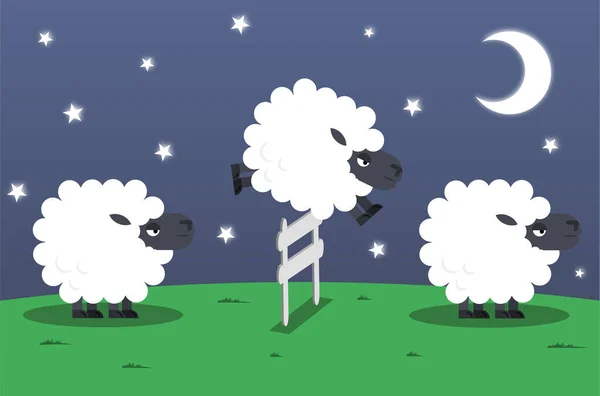 Εικονογράφηση Που Μετράει Πρόβατα Για Κοιμηθούν Χαριτωμένο Πρόβατο Κινουμένων Σχεδίων — Φωτογραφία Αρχείου