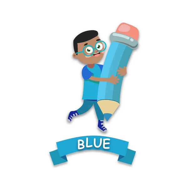 Niño Lindo Llevando Lápiz Color Azul —  Fotos de Stock
