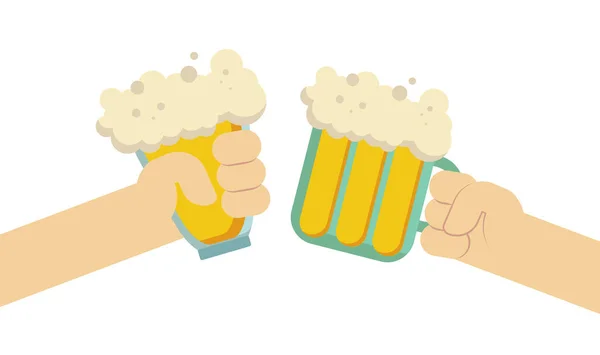 Ilustração Plana Isolada Cervejas Duas Mãos Segurando Clinking Com Cerveja — Fotografia de Stock