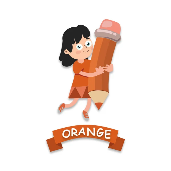 Color Naranja Niña Linda Con Lápiz Naranja —  Fotos de Stock