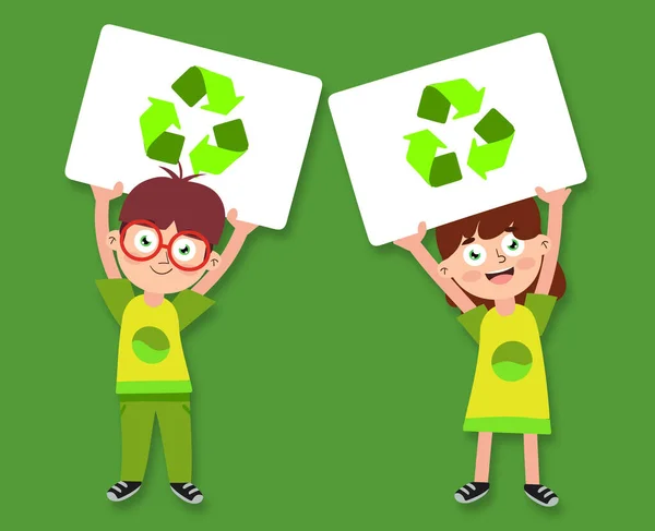 Crianças Ambientais Com Símbolos Reciclagem Nas Mãos — Fotografia de Stock
