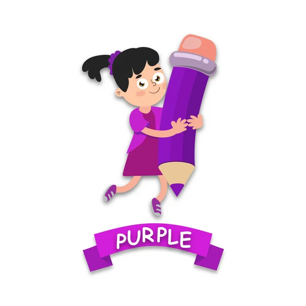 Chica Vestido Púrpura Celebración Crayones Púrpura —  Fotos de Stock