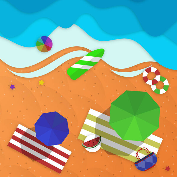 Пляжная сцена сверху летом. Концепция счастливого праздника.