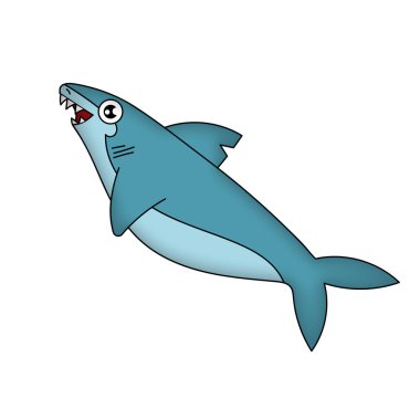 Eğlenceli, mutlu köpek balığı karikatürü çizimi