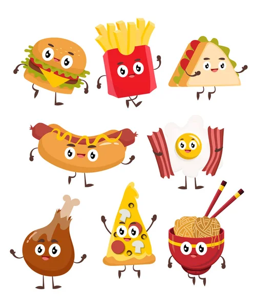 Wesoła Zabawna Kreskówka Fast Food Rysunek Koncepcji Żywności — Zdjęcie stockowe
