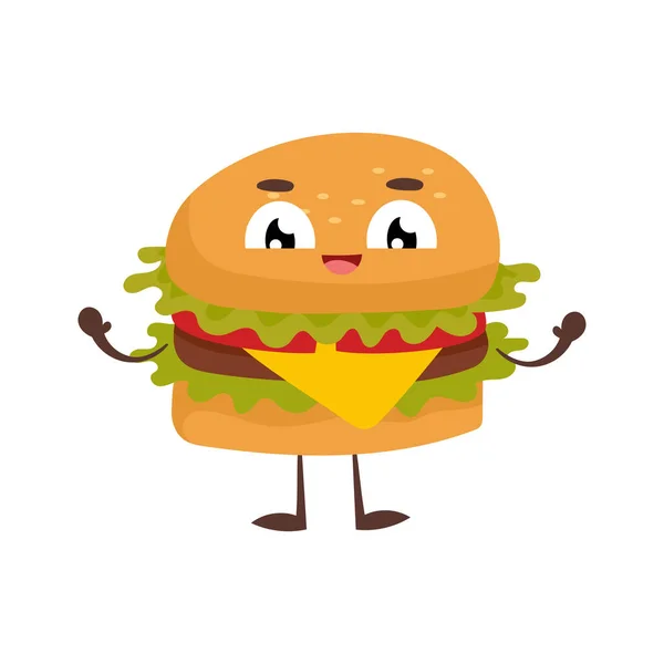 Cartoon Illustration Cute Funny Hamburger Food Concept Drawing — Stock Photo, Image