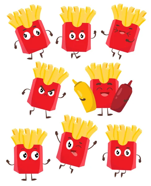 Cartoon Illustration Cute Fun French Fries Fried Potatoes — Stock Photo, Image