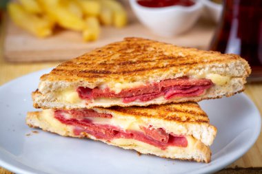 Pastırmalı ve peynirli sandviç.