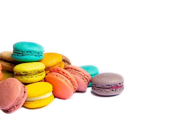 Colorful Macaroon Cakes Small French Muffins Colorful Macarons White Background — Fotografia de Stock