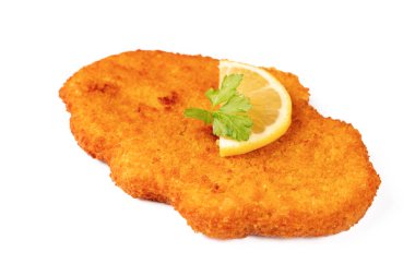 Homemade breaded chicken schnitzel . isolated on white background clipart