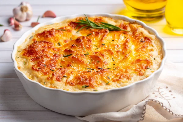 Gratinado Batata Grana Batatas Cozidas Forno Com Nata Queijo Com — Fotografia de Stock