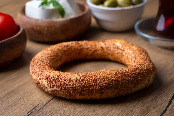 Pan Turco Comida Rápida Llamado Simit Panecillo Turco Simit Con — Foto de Stock