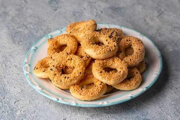 Turkish Bagel Sesame Seeds Salty Ring Cookies Turkish Name Kandil — стоковое фото