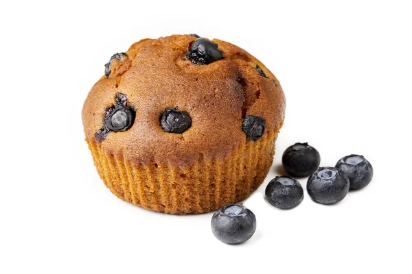 Smakelijke Blueberry Muffin Witte Achtergrond — Stockfoto