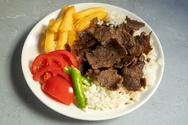 Menú Carne Doner Menú Iskender Plato Turquía Donador Carne Especial — Foto de Stock