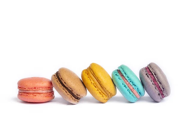 Colorful Macaroon Cakes Small French Muffins Colorful Macarons White Background — 스톡 사진