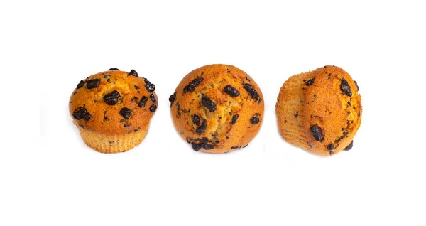 Handgemachter Kakao Schokolade Chip Muffin Auf Weißem Hintergrund — Stockfoto