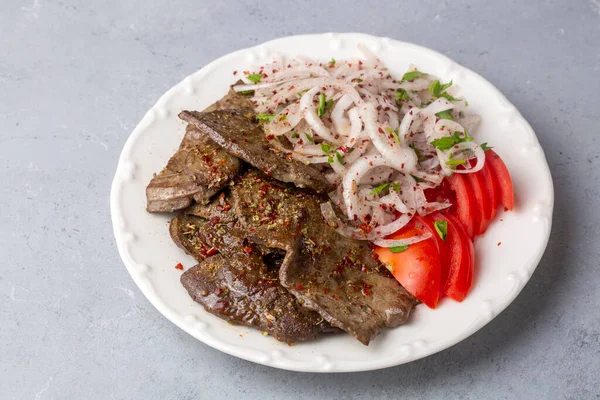 Cocina Tradicional Turca Kebab Hígado Hígado Hoja Picante Delicioso Tigre — Foto de Stock
