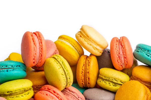 Colorful Macaroon Cakes Small French Muffins Colorful Macarons White Background — 스톡 사진