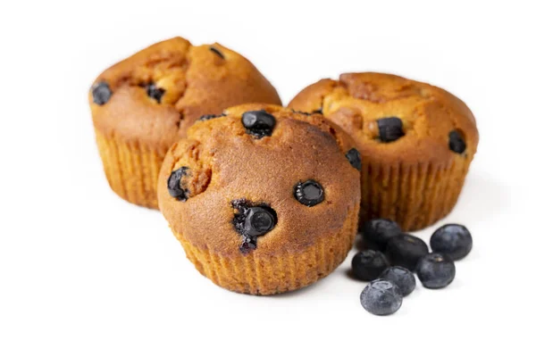 Smakelijke Blueberry Muffin Witte Achtergrond — Stockfoto