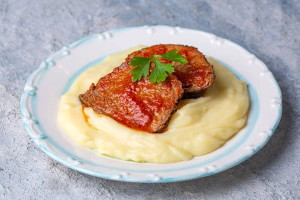 Carne Asada Puré Papas — Foto de Stock