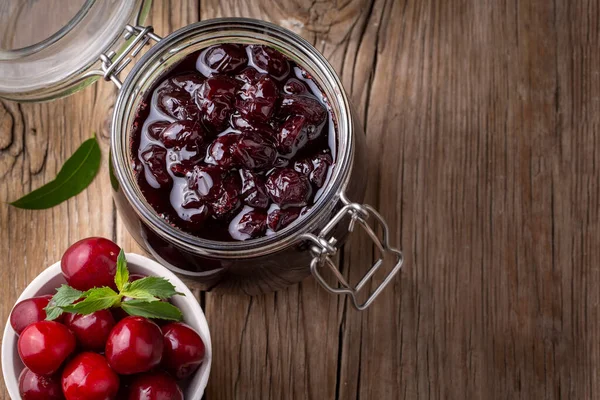 Jars Freshly Homemade Cherry Jam Sour Cherry Jam Turkish Name — Stock Photo, Image