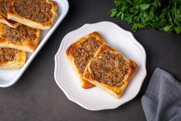 Comidas Turcas Deliciosas Tradicionales Pastelería Kaytaz Con Carne Picada Turquía —  Fotos de Stock