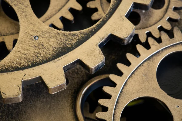 Teamwork Business Concept Perspective View Engine Gear Wheel Industrial Clock Stockfoto
