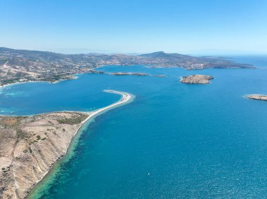 Aerial drone view Izmir Foa Turkey, Orak island
