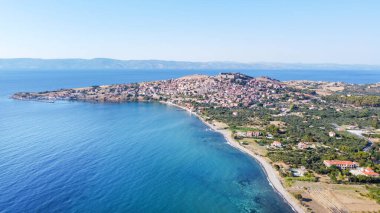 Greece Lesbos island Molivos village - Mithymna aerial drone view