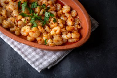 Tiny fried shrimp with sauce, Butter Casserole Shrimp (Turkish name; cimcim karides tava or Tereyal Guvec Karides)