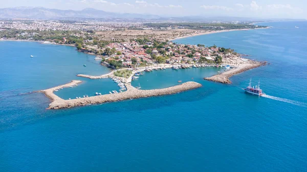 Antik Şehir Hava Aracı Görüntüsü Side Old Town Amfi Tiyatrosu — Stok fotoğraf