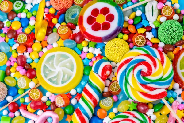 Colorful Lollipops Different Colorful Candy Top View — Stock Photo, Image