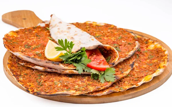 Traditionele Heerlijke Turkse Voedingsmiddelen Turkse Pizza Lahmacun — Stockfoto