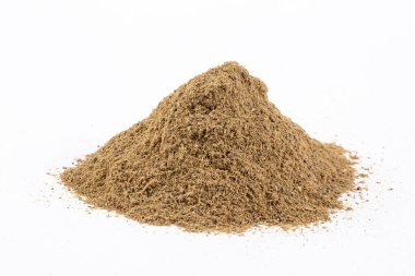 Licorice and licorice powder on the white background