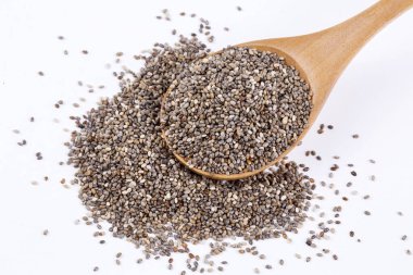 Chia seeds on the white background