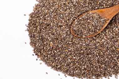 Chia seeds on the white background