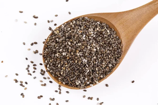 Chia seeds on the white background