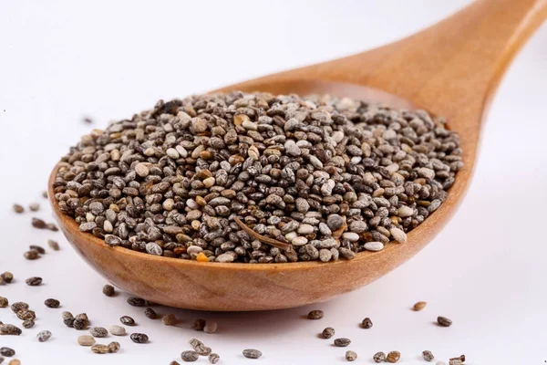 Chia seeds on the white background