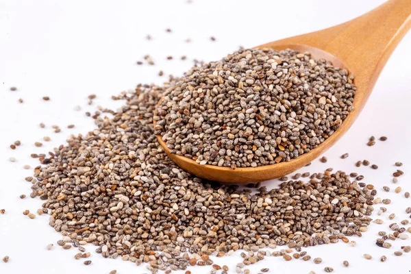 Chia seeds on the white background