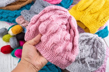 Colorful handmade knitting wool caps