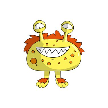 Sevimli Çizgi Film Canavarları illüstrasyonu. Cadılar Bayramı kostümü, konsept çizimler, çizgi film karakterleri..